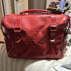 Bath & Body Works Red Glossy Travel Bag / Weekender Tote